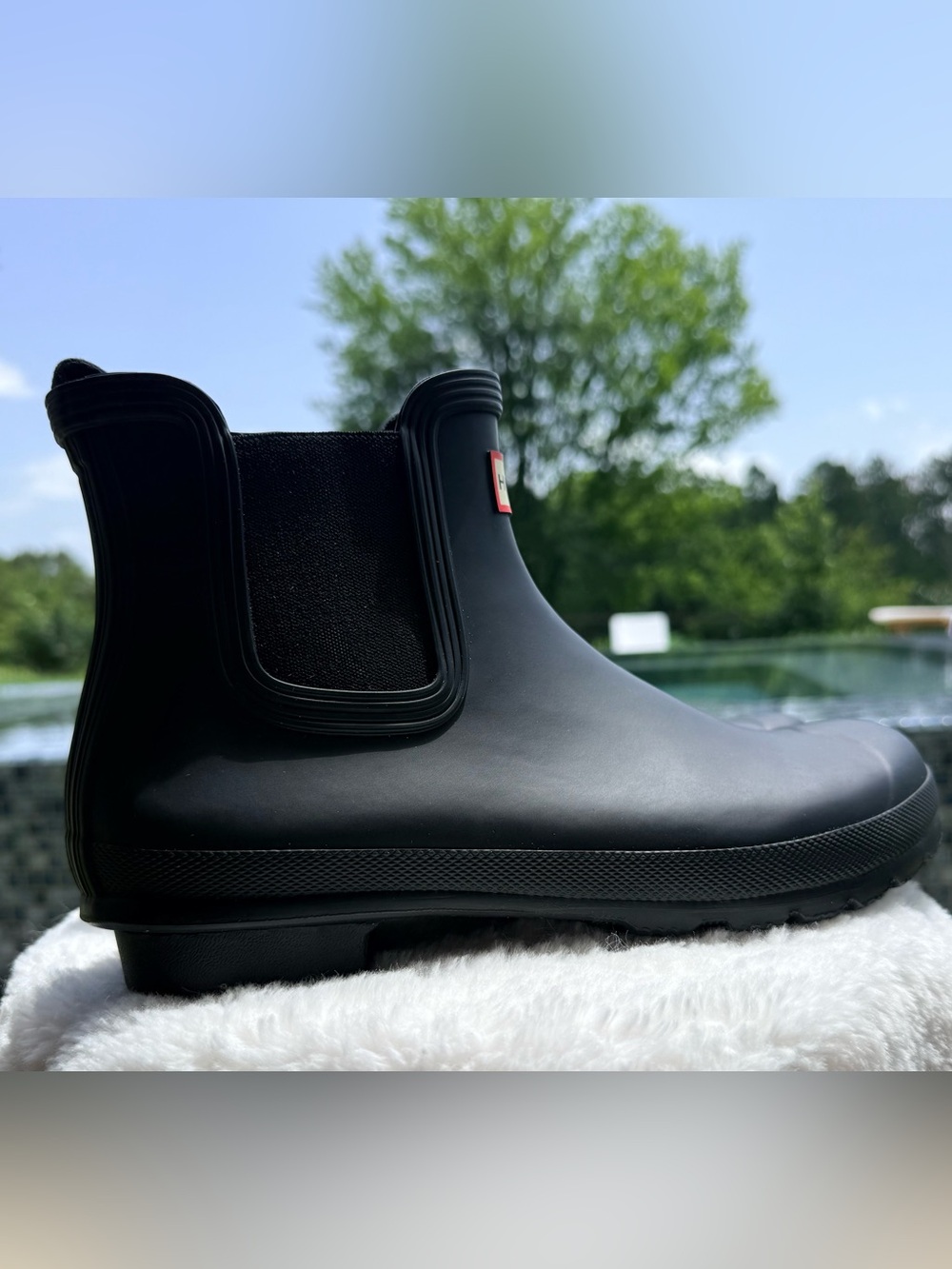Women’s Hunter Black Low Chelsea Rain Boots with Red Logo - Picture 7 of 8